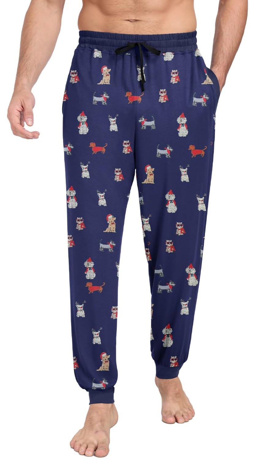 PrinStory Heren Pyjamabroek Gebreide Pjs-broek Zachte Heren Pyjamabroek Comfortabele Loungebroek Met Zakken Pyjamabroek, L