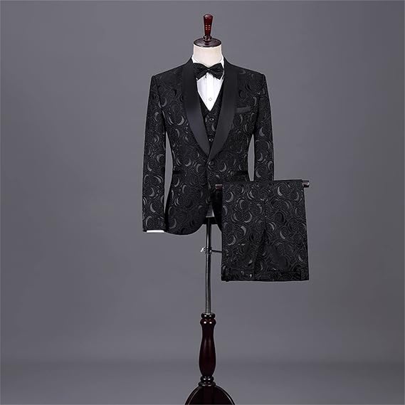 Maiyifu-GJ Men's 3 Piece Jacquard Suit 1 Button Shawl Lapel Paisley Tuxedo Set Stylish Slim Jacket Vest Pants with Bow Tie