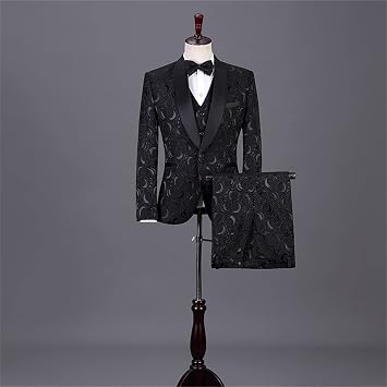 Maiyifu-GJ Men's 3 Piece Jacquard Suit 1 Button Shawl Lapel Paisley Tuxedo Set Stylish Slim Jacket Vest Pants with Bow Tie