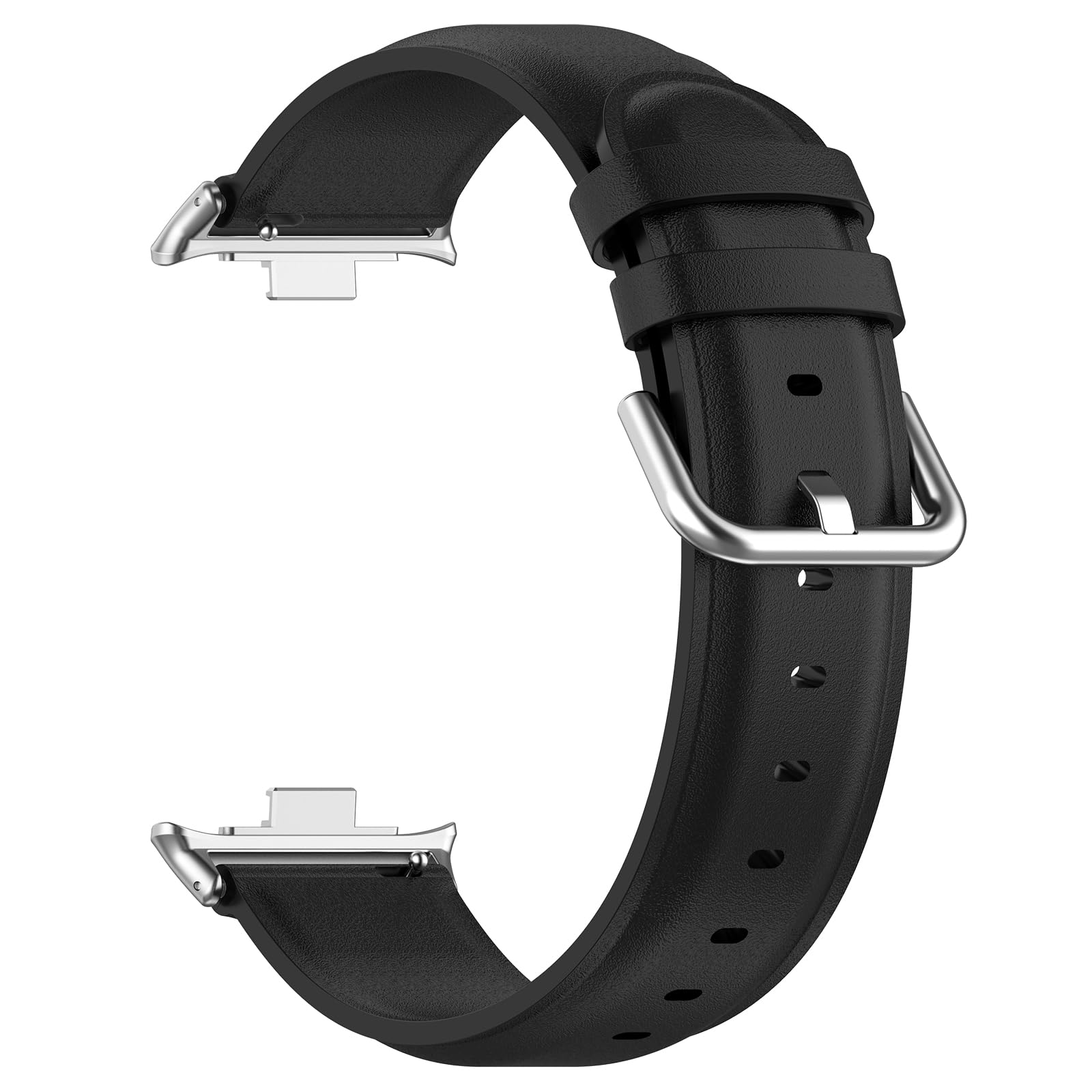 Leather Strap Compatible with Xiaomi Smart Band 9 Pro Strap for Women Men, Soft Breathable Leather Sport Wristband Metal Buckle Clasp Bracelet Replacement Strap (Black)