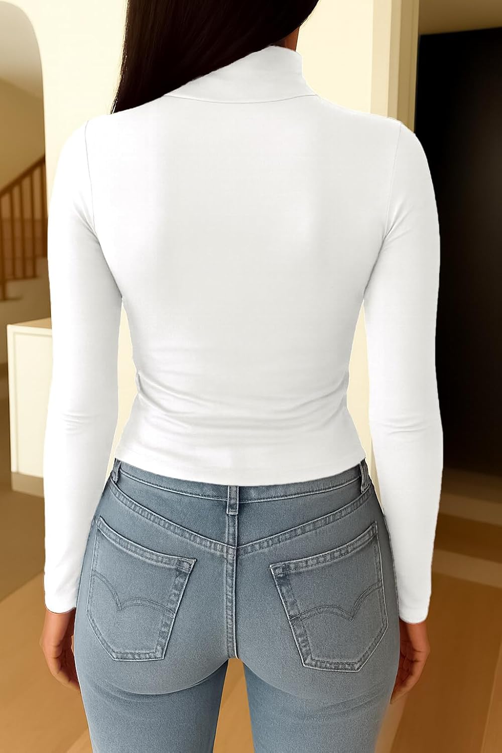 ForeFair Womens Turtleneck Mock Neck Long Sleeve Shirts Going Out Double Lined Crop Tops Slim Fitted Basic Tee - Image 4