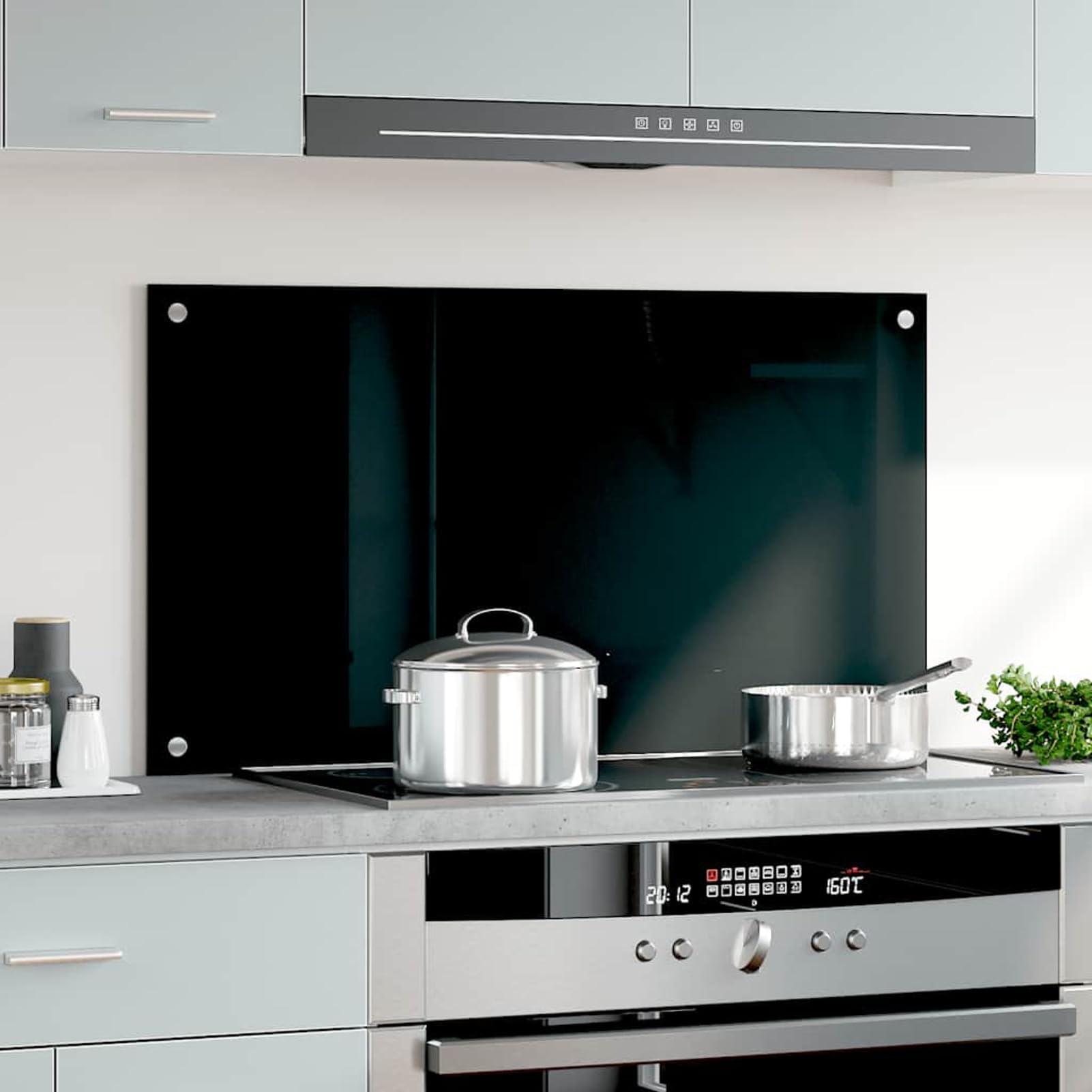 Homgoday Protector contra salpicaduras de cocina negro 90x50 cm vidrio templado