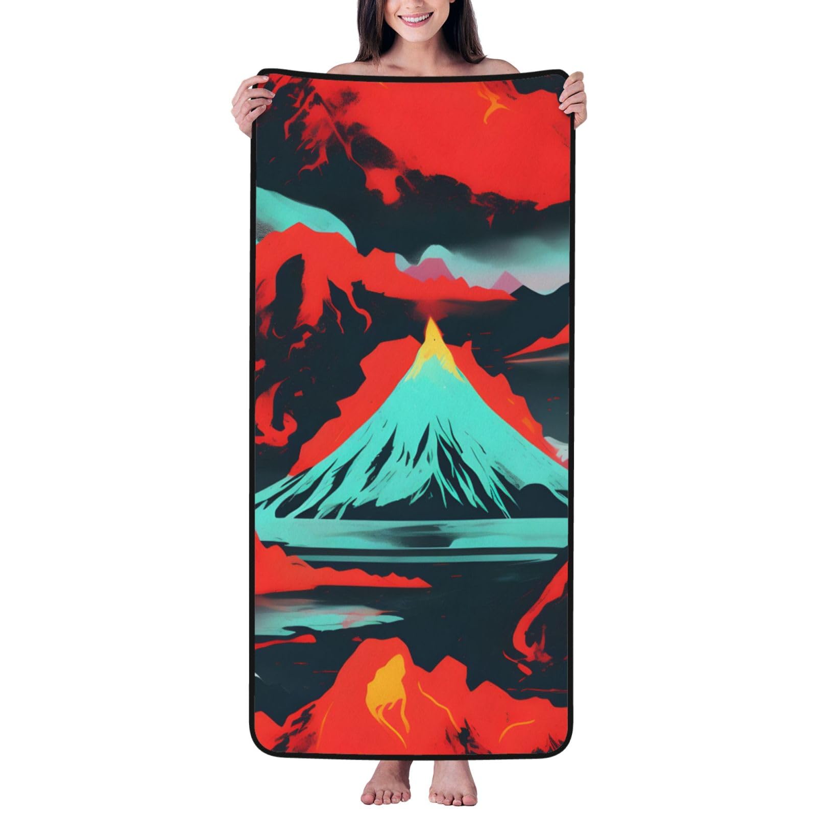 KPXXAQT Volcano Bloom Print Coral Velvet Bath Towel Soft Absorbent Towels Home Vacation Or Summer Gifting