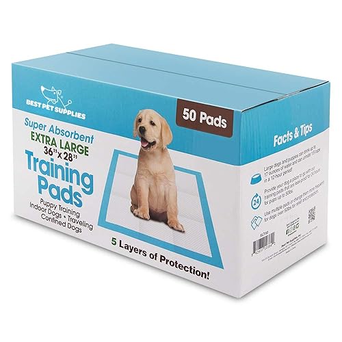 Best Pet Supplies Puppy Pads - Disposable, Dog Training Potty, Super Absorbent Blue Puppy Pee Pads for Dogs (Pack of 50, X-Large) - Blue - Pack of 50 - X-Large