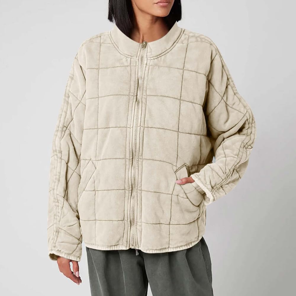 ブルゾン   Women's lightweight quilted jacket Women's Quilted Jacket Crew Neck Snaps Down Lightweight
