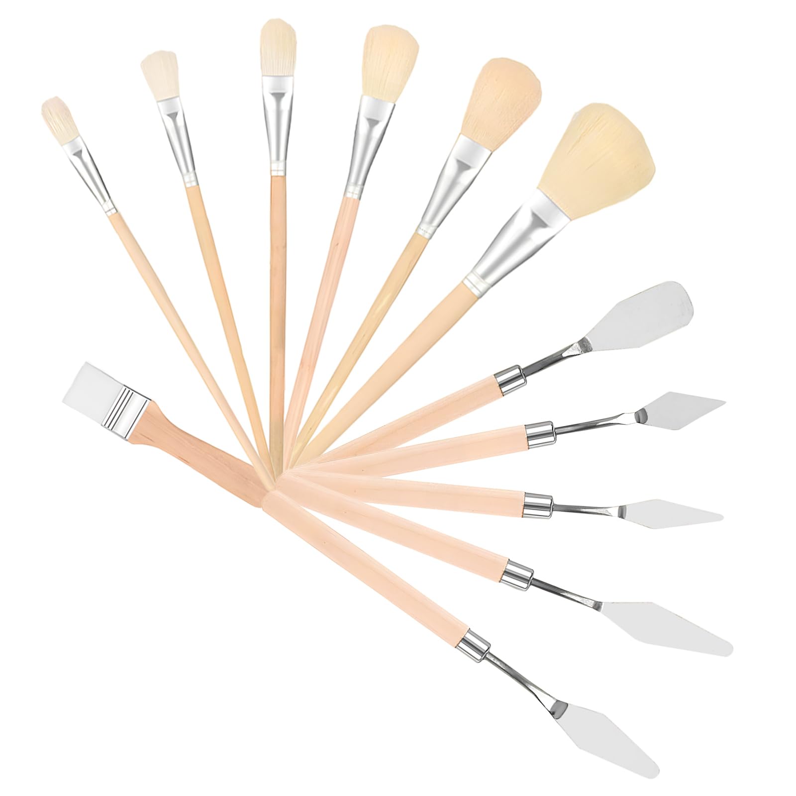 Lcfvofu Wood Acrylic Brushes Painting Set With Palette Knife, En Handle Goat Hair Mop Blending Brushes, Acrylic Brush Oil Paint Art Set For Watercolor Oil Paint Pottery Paintbrush