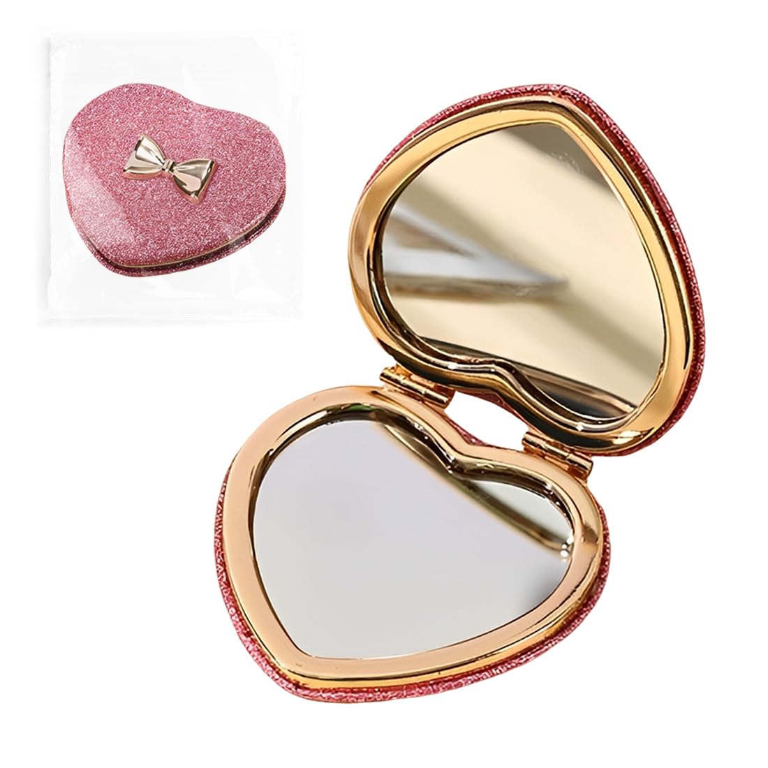 Specchi Cosmetici Compatto Tascabile Elegante, Specchio da toeletta a forma di cuore,Compatto e portatile,Regali per ragazze, regali di compleanno