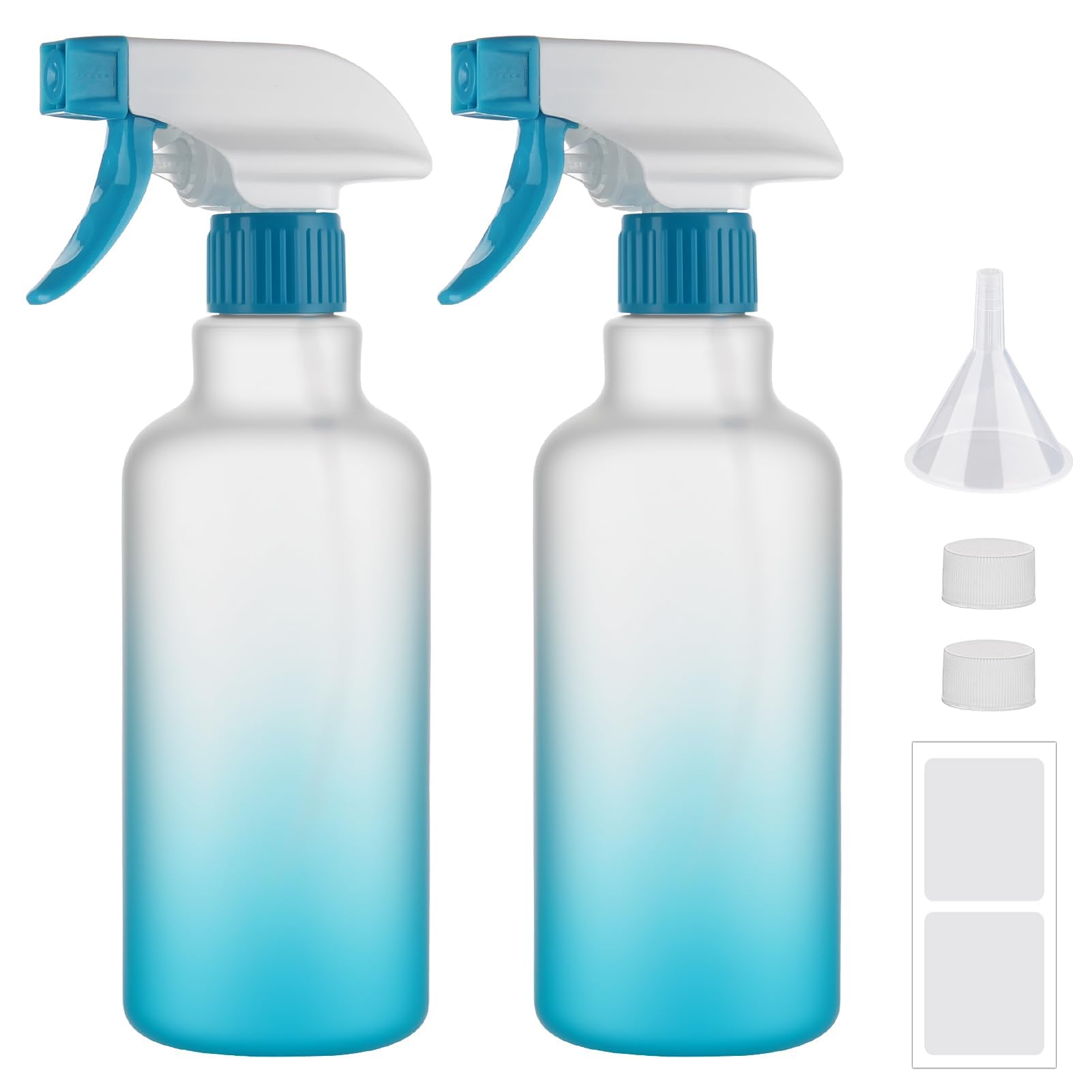 Hokretme Spray Bottles 16.9oz/500ml Plastic Spray Bottle for Hair Mist/Stream Empty Spray Bottle Heavy Duty Refillable Containers for Cleaning Solutions, Plants Gradient 2 Pack (Blue)