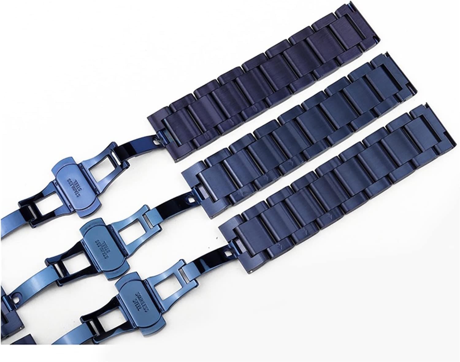 Bracelet de montre en acier inoxydable à extrémité incurvée, couleur bleu foncé, montres-bracelets en métal, bracelet de montre