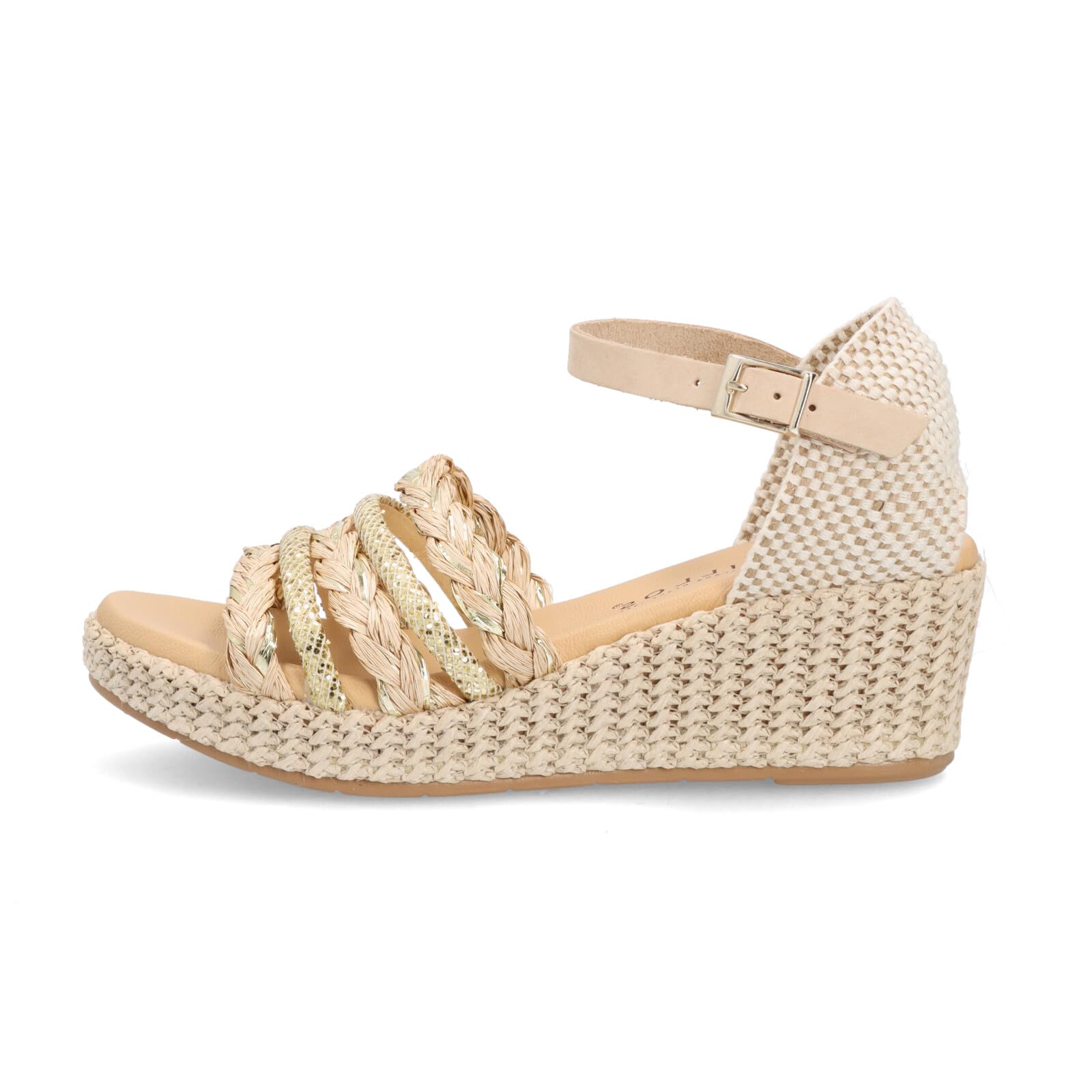 PITILLOS - Sandalias de piel con tiras,cuña y plataforma,esparto,cierre de hebilla,suela de goma,planta de gel, para: Mujer