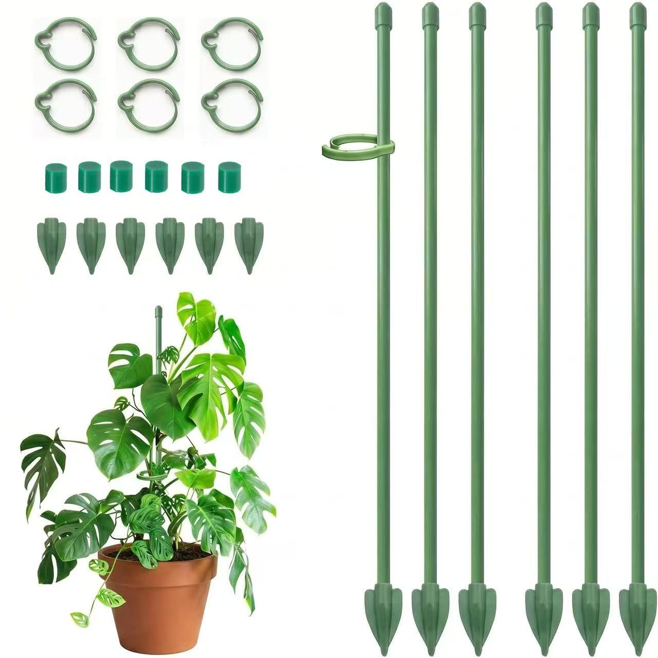 6PCS Adjustable Plant Support Sticks with Clips,QIANSSE Ideal Moss Pole for Monstera Support Garden Stakes Bamboo Sticks for Indoor Outdoor Plants Tree Stakes Plant Stand Canes Garden Canes Pla