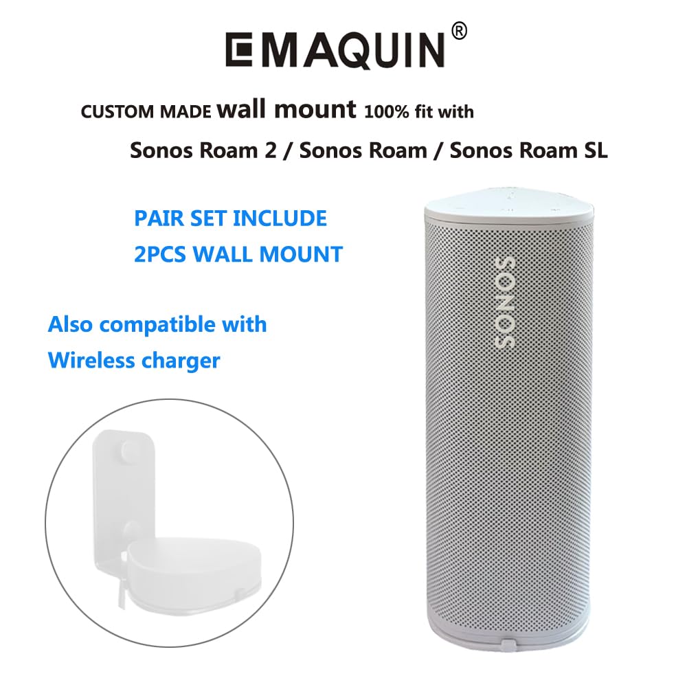 Supports muraux pour Sonos Roam 2/Sonos Roam/Sonos Roam SL (comprend 2 pièces, sans perçage, métal robuste, finition peinture durable, facile à installer, blanc)