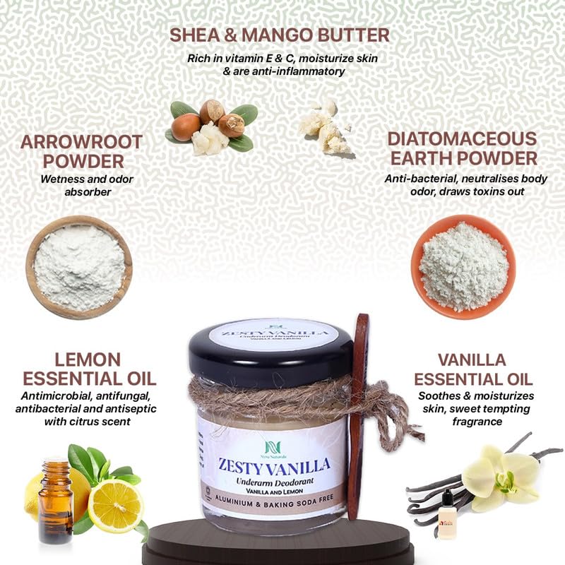 Image of Zesty Vanilla Deodorant Cream for Men | Aluminium & Baking Soda Free | Longlasting Deo for Man, Deo for Woman, Deodorant for Men | with Vanilla & Lemon (30g, Pck of 1, Unisex)