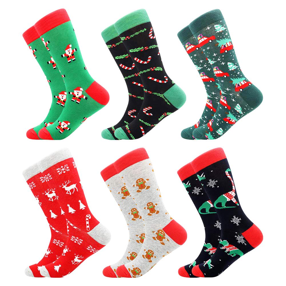 BISOUSOX Calze di Natale Uomo Donna 6 pairs Christmas Socks Regalo di Natale in Cotone Calzini con Renna di Babbo Natale con Omino di pan di Zenzero Multicolor 39-46