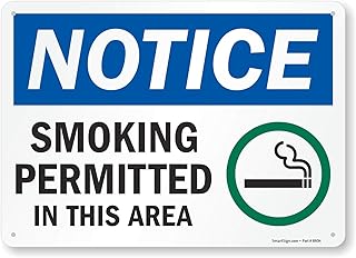 SmartSign 10 x 14 inch “Notice - Smoking Permitted In This Area†OSHA Metal Sign, 40 mil Laminated Rustproof Aluminum, Multicolor