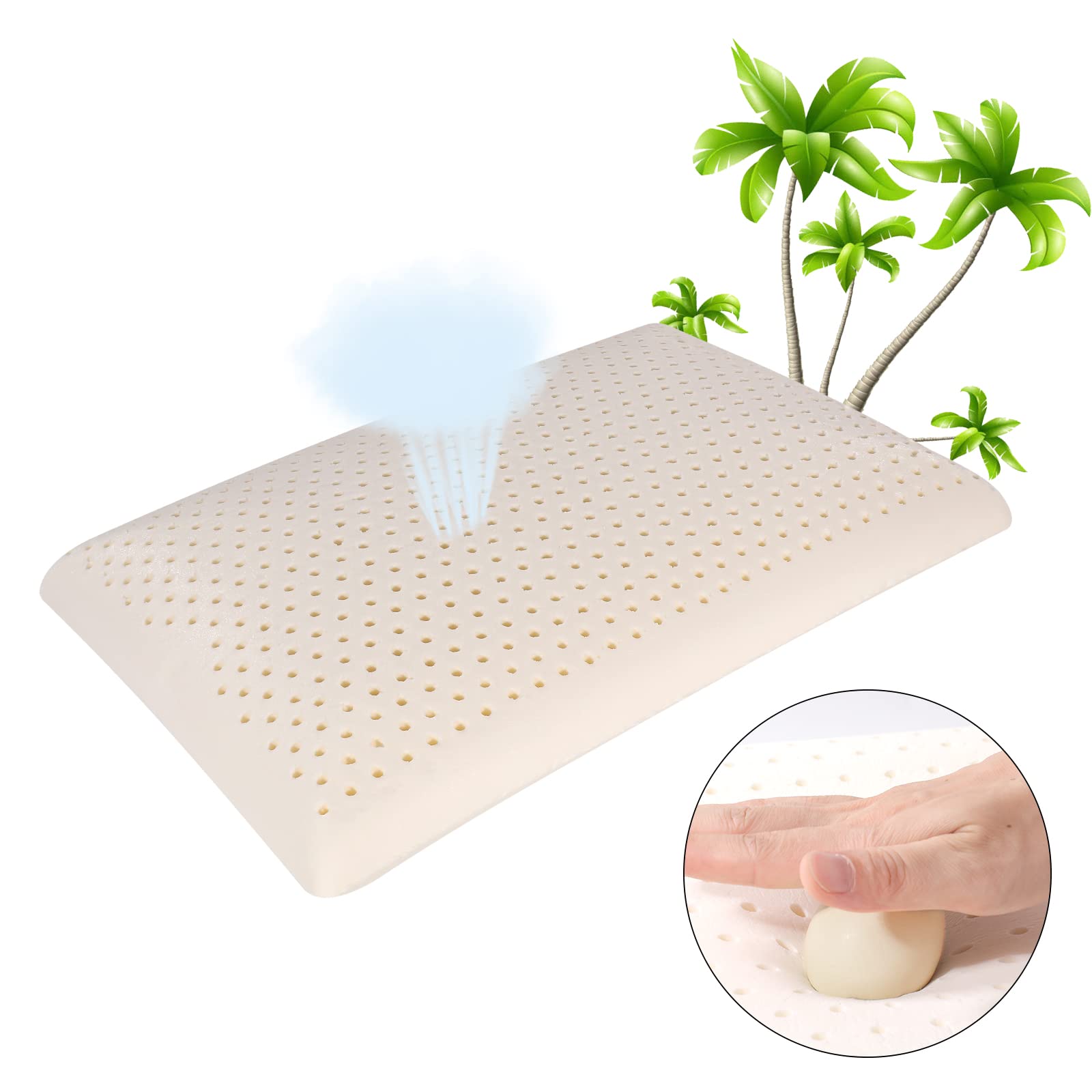 SUQ I OME Latex Foam Pillow, Bed Pillow for Sleeping, Medium Firm, Standard Pillow for Side, Back, and Stomach Sleepers Helps Relieve Shoulder and Neck Pain, (Standard,Cube White)