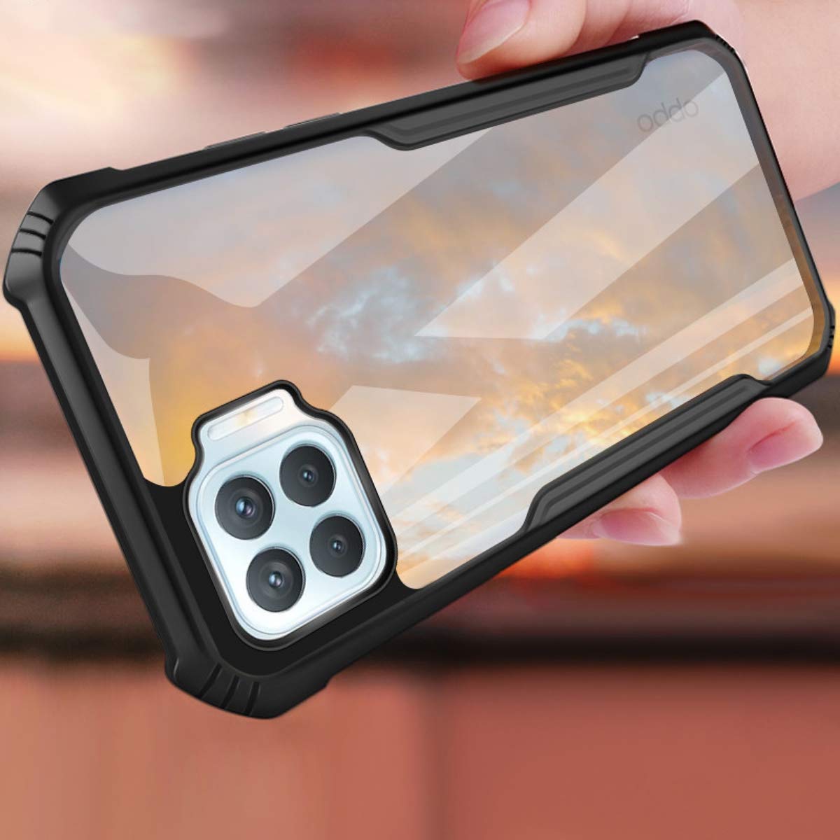 Cover Buddy for Oppo F17 Pro Transparent Eagle Case Bumper Cover,360 Degree Camera Protection (Black)