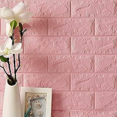 Image of KASHIVAL Self-Adhesive Waterproof PE Foam 3D Wall Panels Wallpaper Sticker for Bathroom, Living Room, Hotel and Home Decoration (70 x 70cm, Appx. 5.3Sq Feet) (JD Pink Brick)
