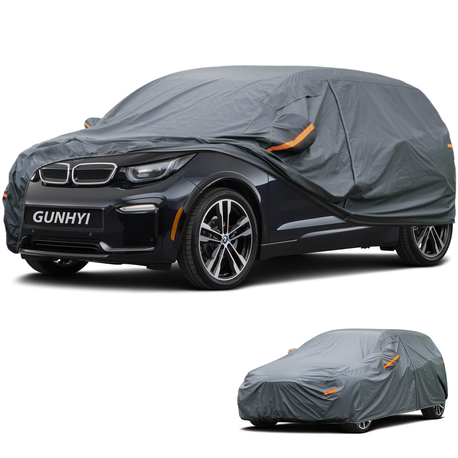 GUNHYI Premium Car Cover Custom Fit BMW i3 Hatchback, 16 Layers Heavy Duty Car Cover Waterproof All Weather with Zipper Door for Sun Rain Snow Dust Uv Protection