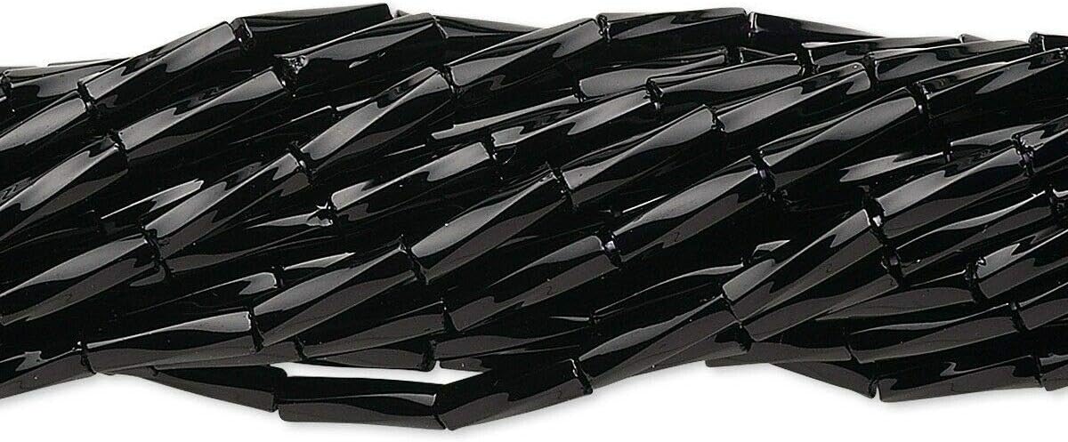 1 Hank Opaque Jet Black Czech Glass 6mm 1/4'' Long Twist Tube Bugle Beads