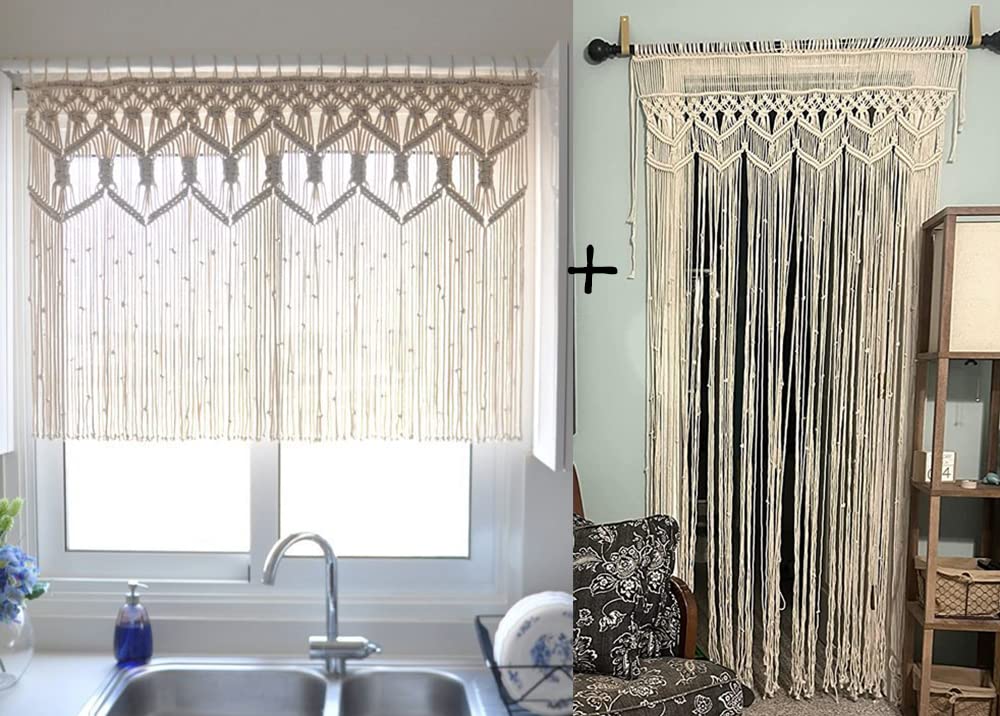 Hysunland Macrame Boho Curtains for Doorway/Hallway and Small Kitchen Curtain Valance