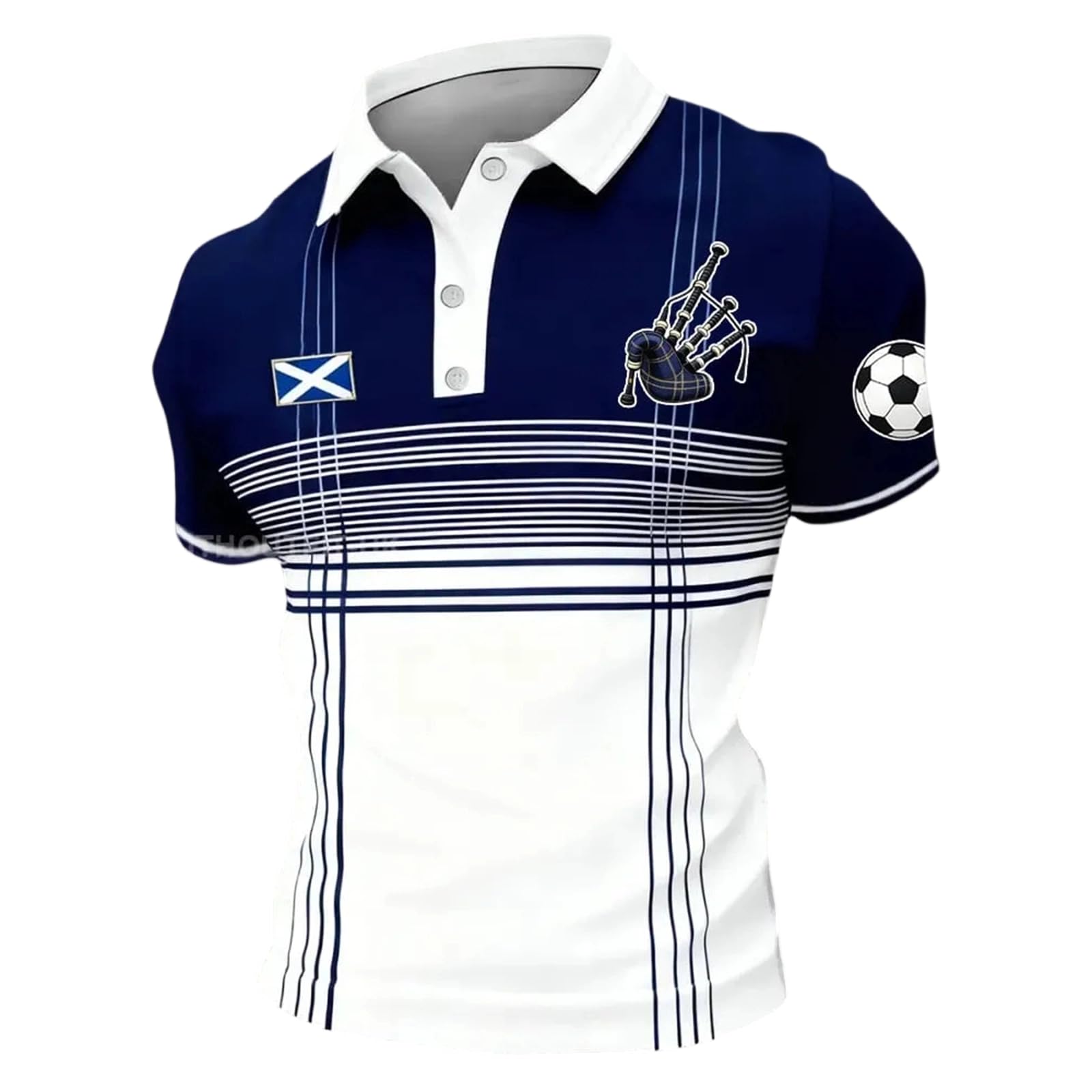 Men’s England Football Shirt 2026 with Lion Print Collared Short Sleeve Polo Shirt for Supporters of Football Casual National Flag Print Button Down Collar Top Outdoor Sports Shirts 2#Sky Blue XXL — image 1