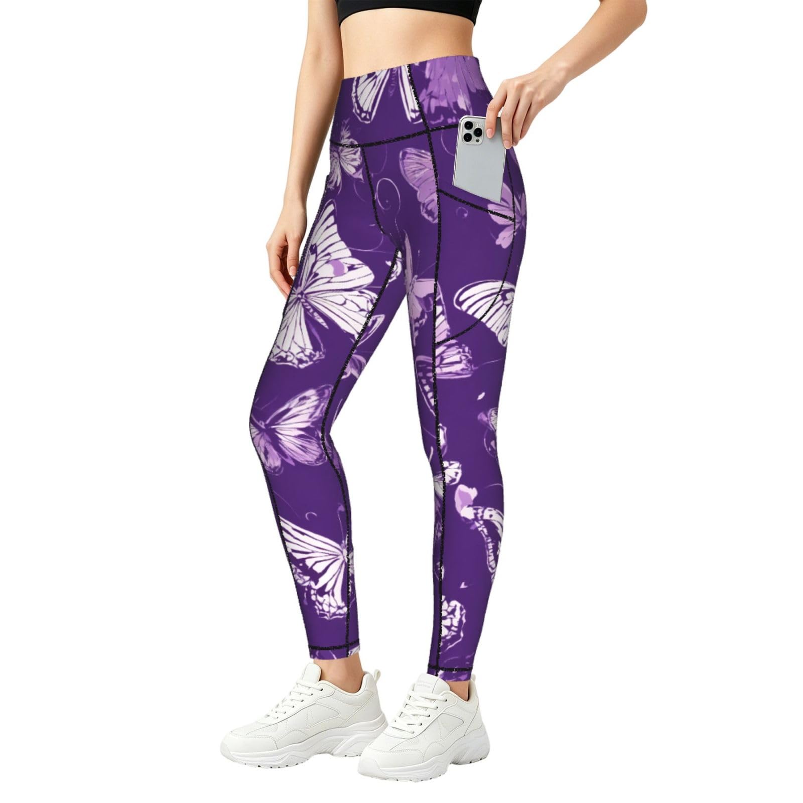 Conjunto de leggings con mariposas moradas de mujer elásticos que no se bajan 8