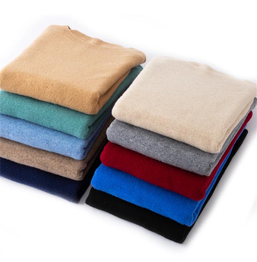 Męski sweter z okrągłym dekoltem wełniany sweter z dzianiny sweter jednolity kolor biznesowy ciepły sweter, Brązowy szary, XL