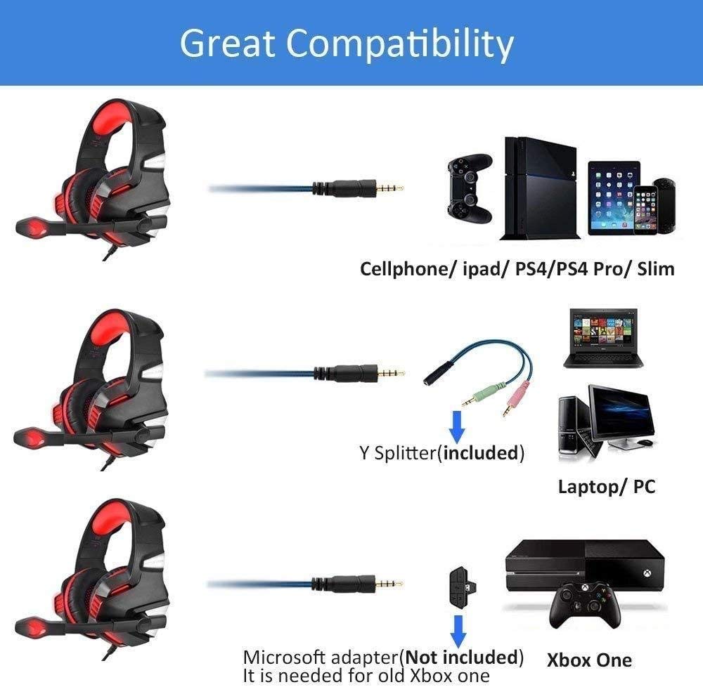 Beexcellent Gaming Headset con micrófono de cancelación de Ruido, PS4 Xbox One Auriculares 3D Juego de Sonido, Almohadillas for PC, Mac, portátil, móvil (Color : Red)