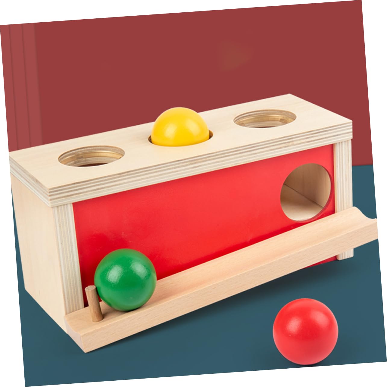 Milisten Juguete de Pelota de Prensa Educativa Roja de Madera para Niños