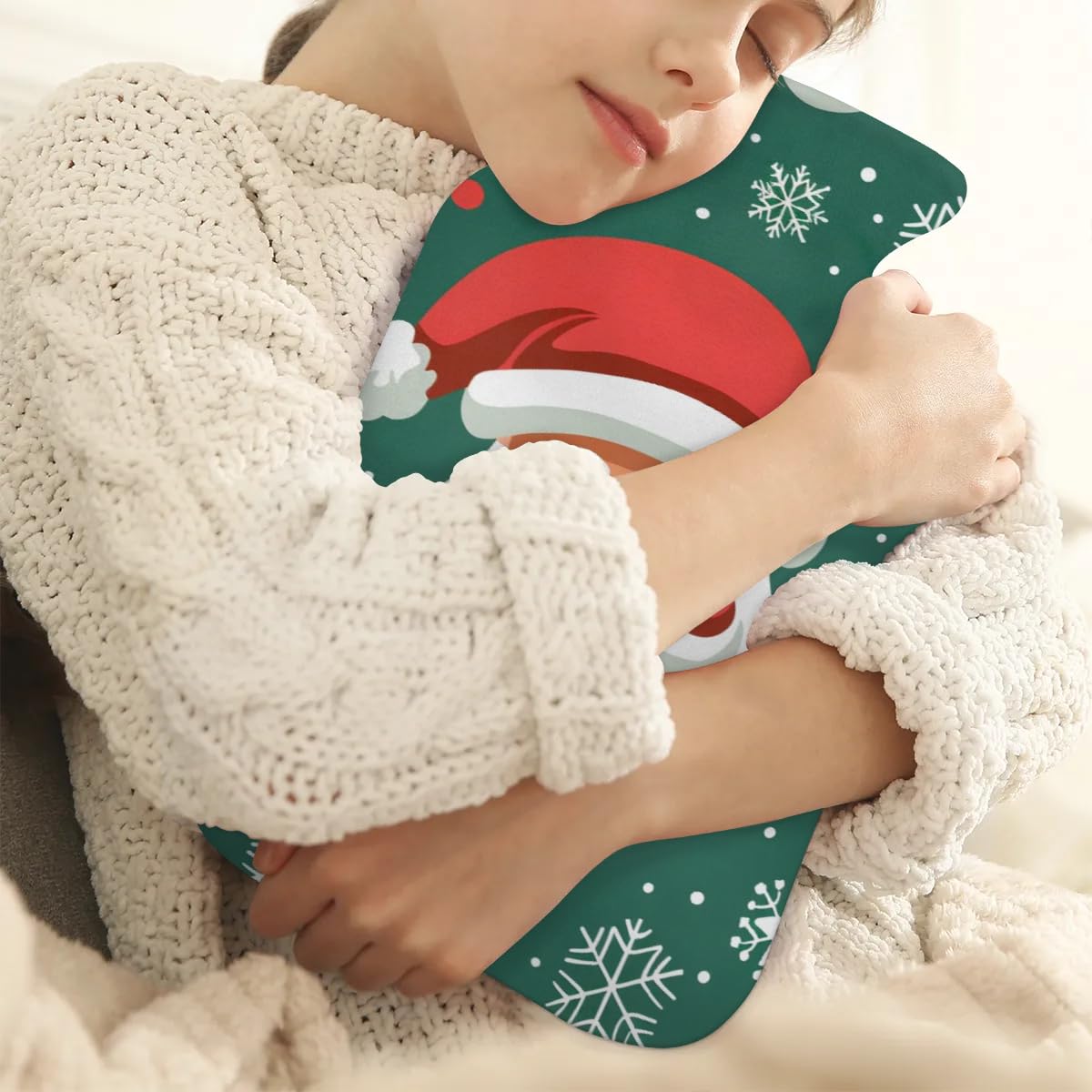 Hot Water Bottle with Soft Cover,2L Watercolor Santa Claus Hot Water Bag for Hot and Cold Compress, Hand Feet Warmer, Rubber Hot or Cold Water Bottle Halloween Christmas Decorations