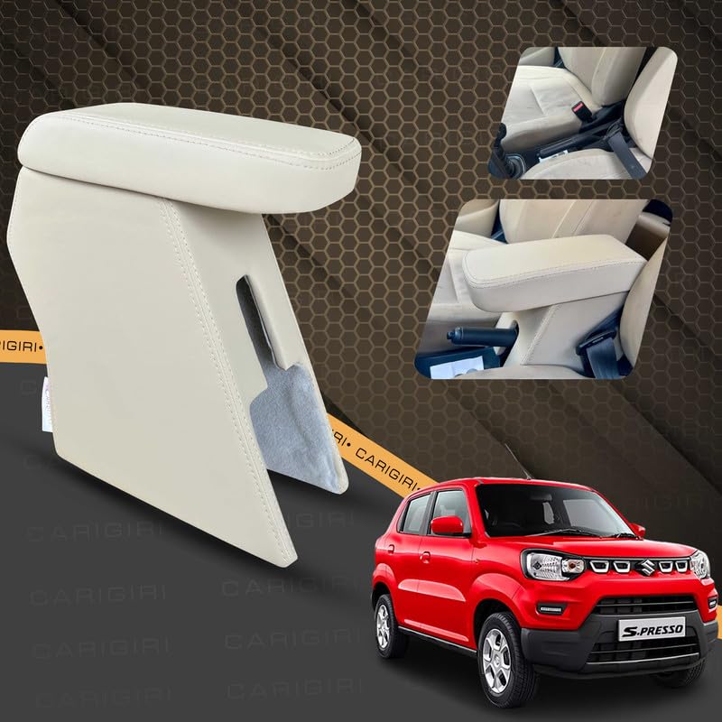 Image of Carigiri Premium Finish Car Armrest with Storage Box And High Density Moulded Foam For Maruti Suzuki S.Presso (Beige with Beige Stitching,Nappa Leatherette)