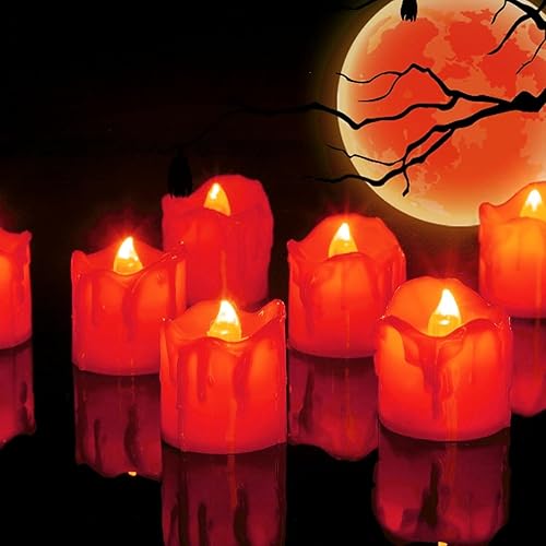 Miniatura 1 de 36 velas de té con temporizador de Halloween, sin llama, parpadeantes, automáticas, funciona con pilas, temporizador automático, velas eléctricas