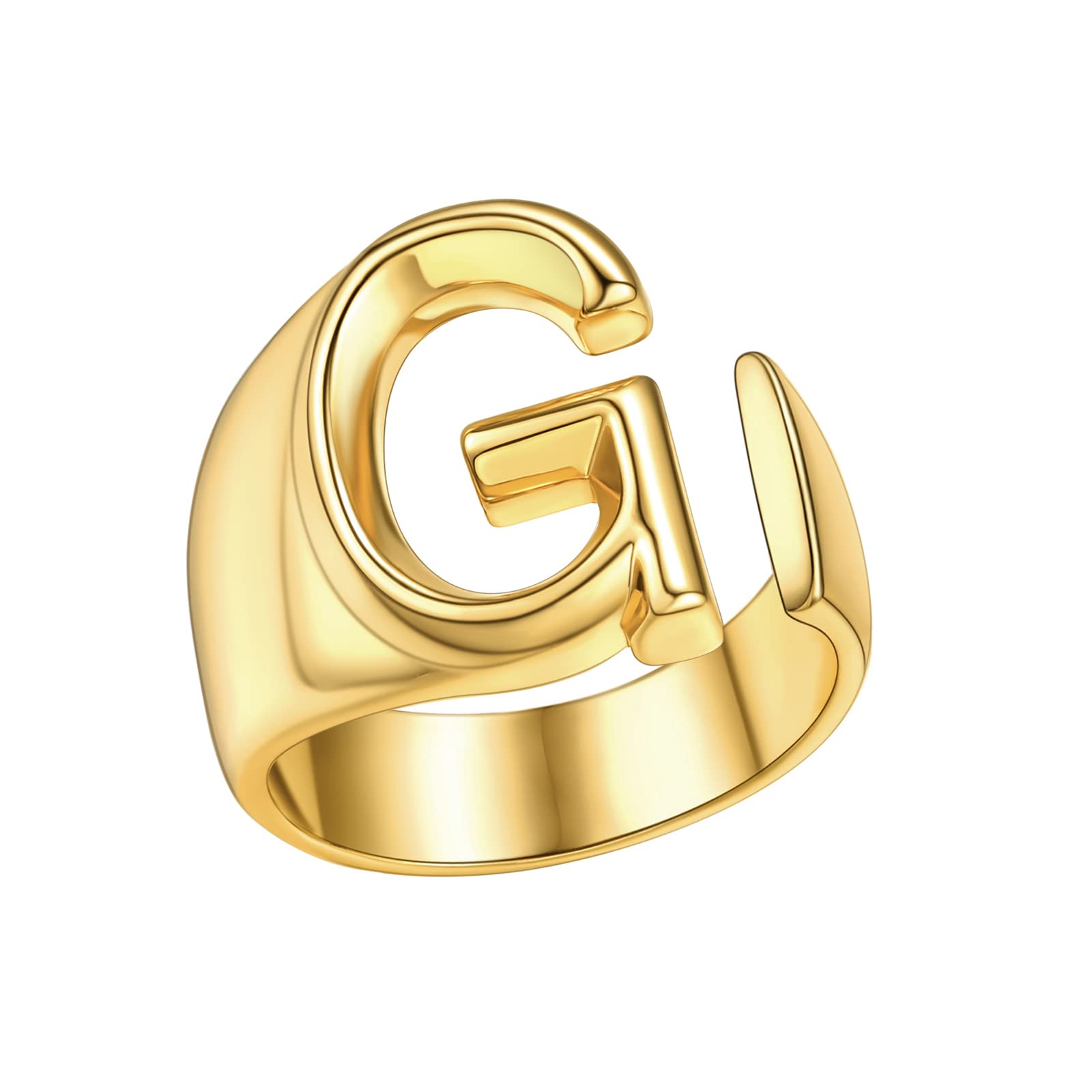 Customizable Initial Ring Statement 18K Gold Plated Fashion Cuff Rings for Women Alphabet Letter A to Z Resizable Knuckle Ring (with Gift Box)
