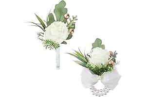 Handmade Artificial Ivory Rose Flower Wrist Corsage and Boutonniere Set