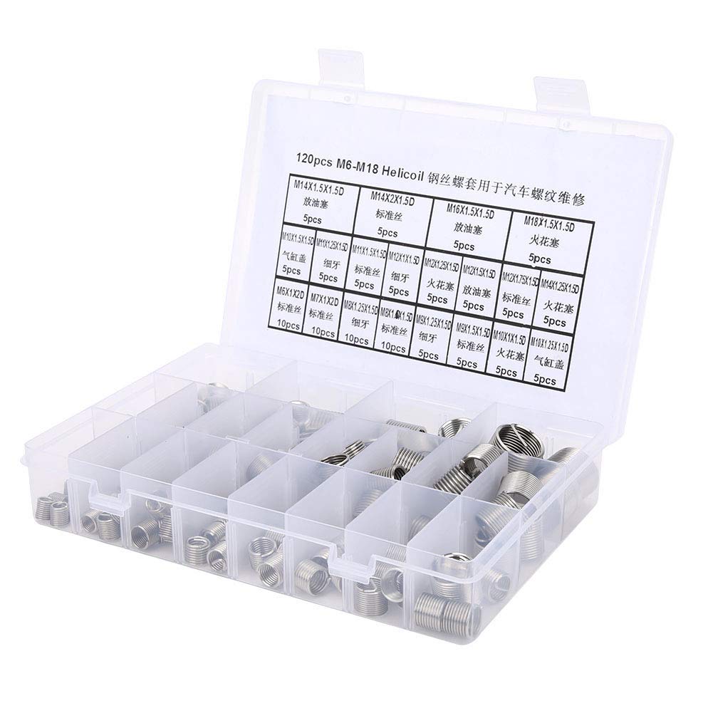Helicoils, 120 sztuk, M6, M7, M8, M9, M10, M11, M12, M14, M16, M18, stal nierdzewna, Helicoil, typ, gwint metryczny, zestaw naprawczy