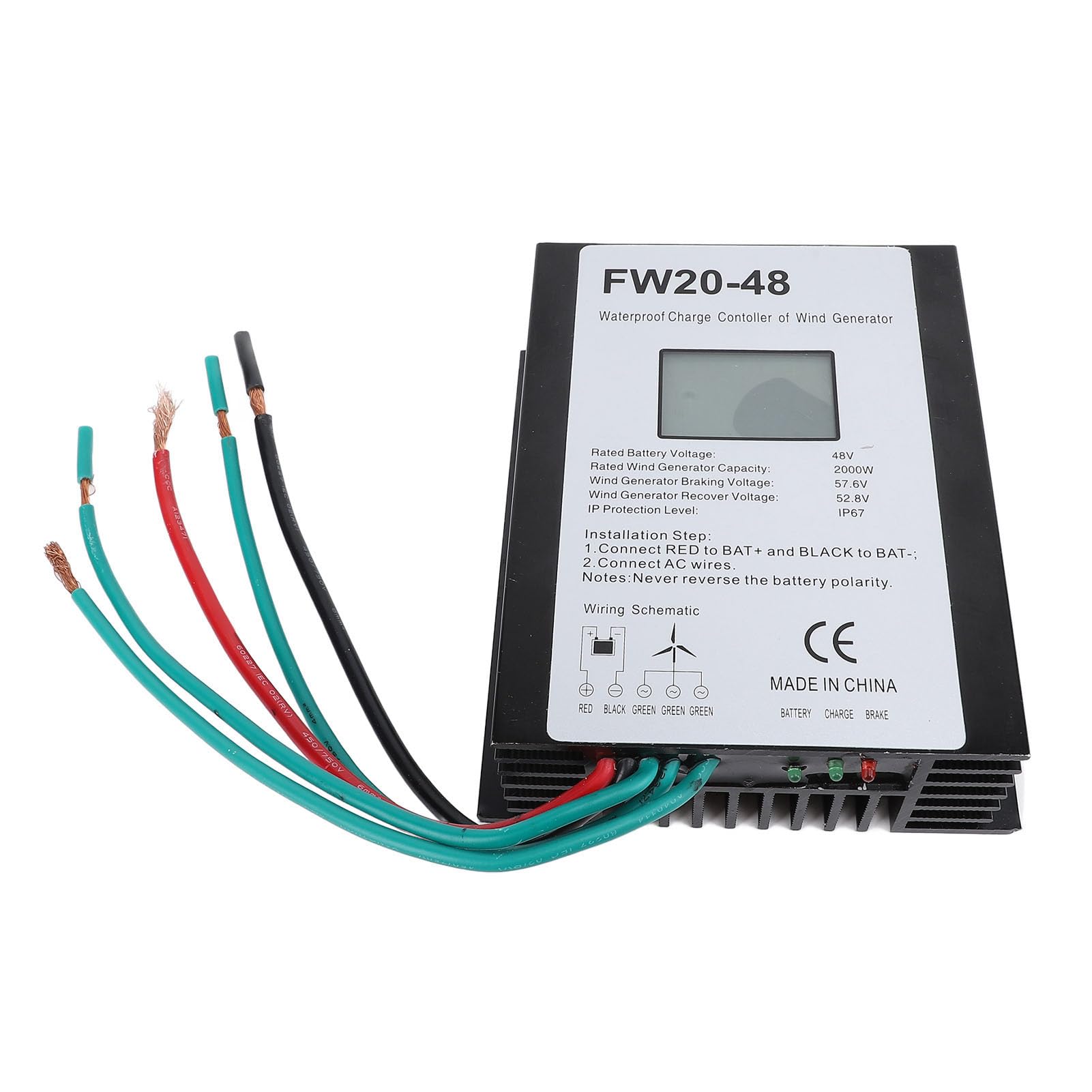 Controlador de carga de turbina eólica de 2000W 48V MPPT IP67 resistente al agua con pantalla LED para de generador eólico doméstico