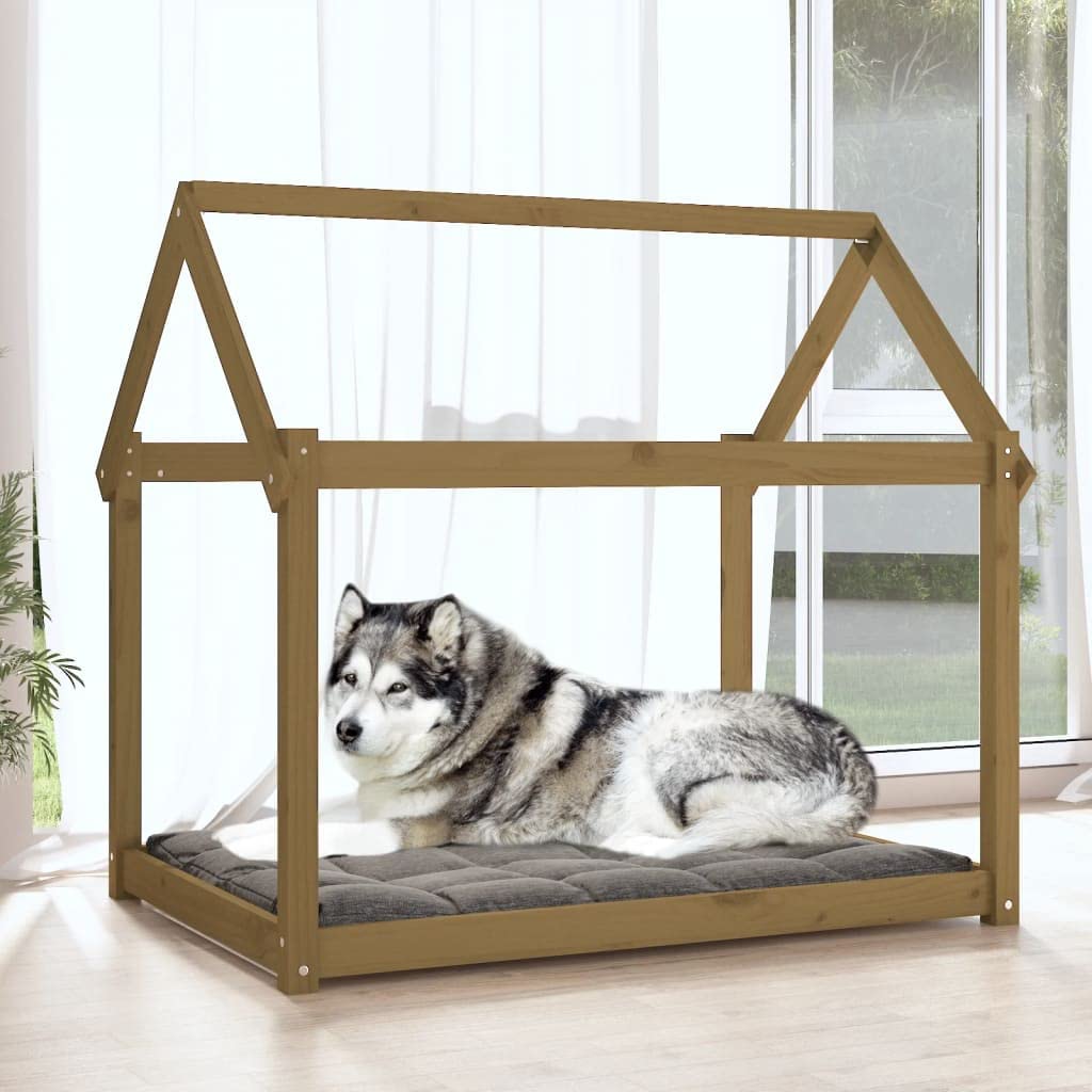 Hundebett Massivholz Kiefer Hundesofa Honigbraun 111x80x100 cm, Stabiler Holzrahmen für Hunde, gemütliches Tierbett und Welpenbett für den Wohnbereich