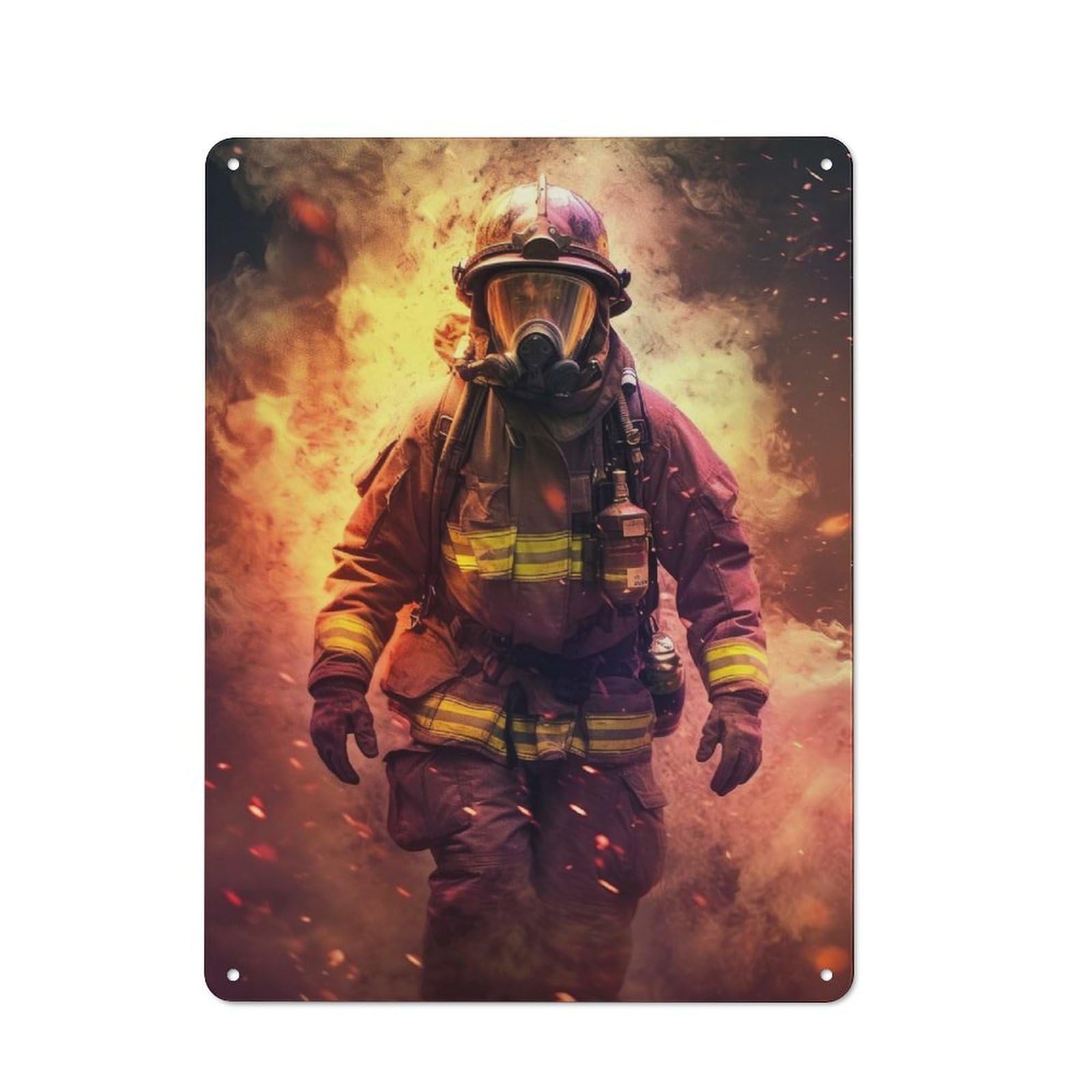 Junmoney Firefighter Flame Friendly Cafe Metal Sign 40X30cm, Restaurant Wall Art For Coffee Bar, Small Shop Or Dining Room