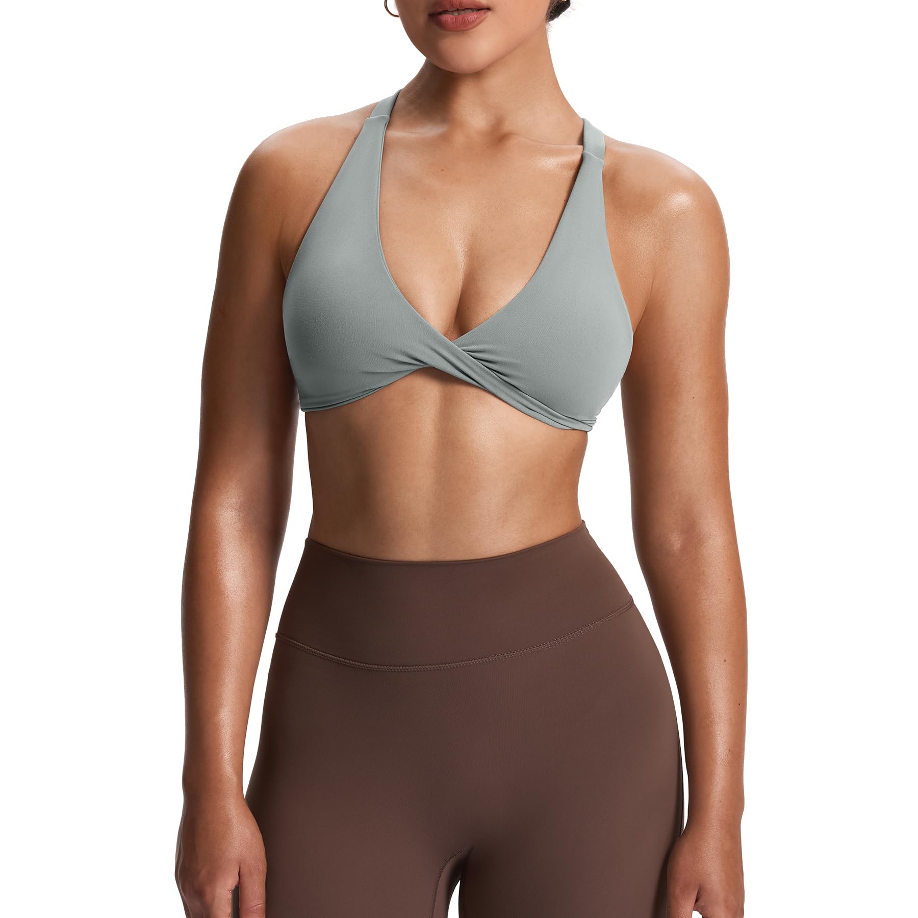 Aoxjox Women's Workout Sports Bras Fitness Satara Low Impact Bra Yoga Crop Tank (Grey, Small)