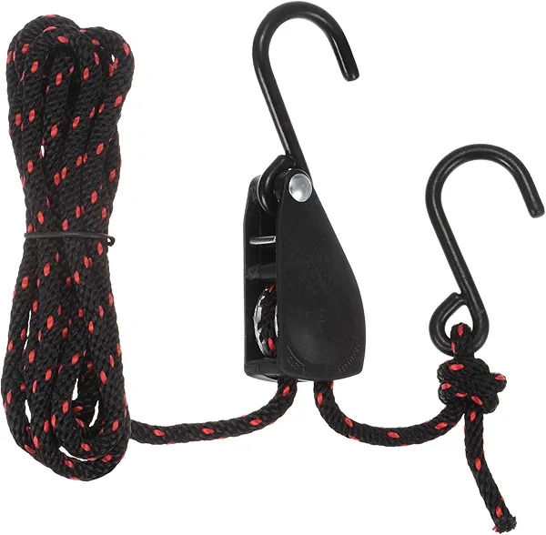 uxcell 1/4" (6mm) Ratchet Rope Hanger with Metal Gears 7.9ft (2.4meter) Ratchet Tie Down Strap, Ratcheting Pulley System Bungee Cord for Hanging Plants Grow Light and Various Tie-Down