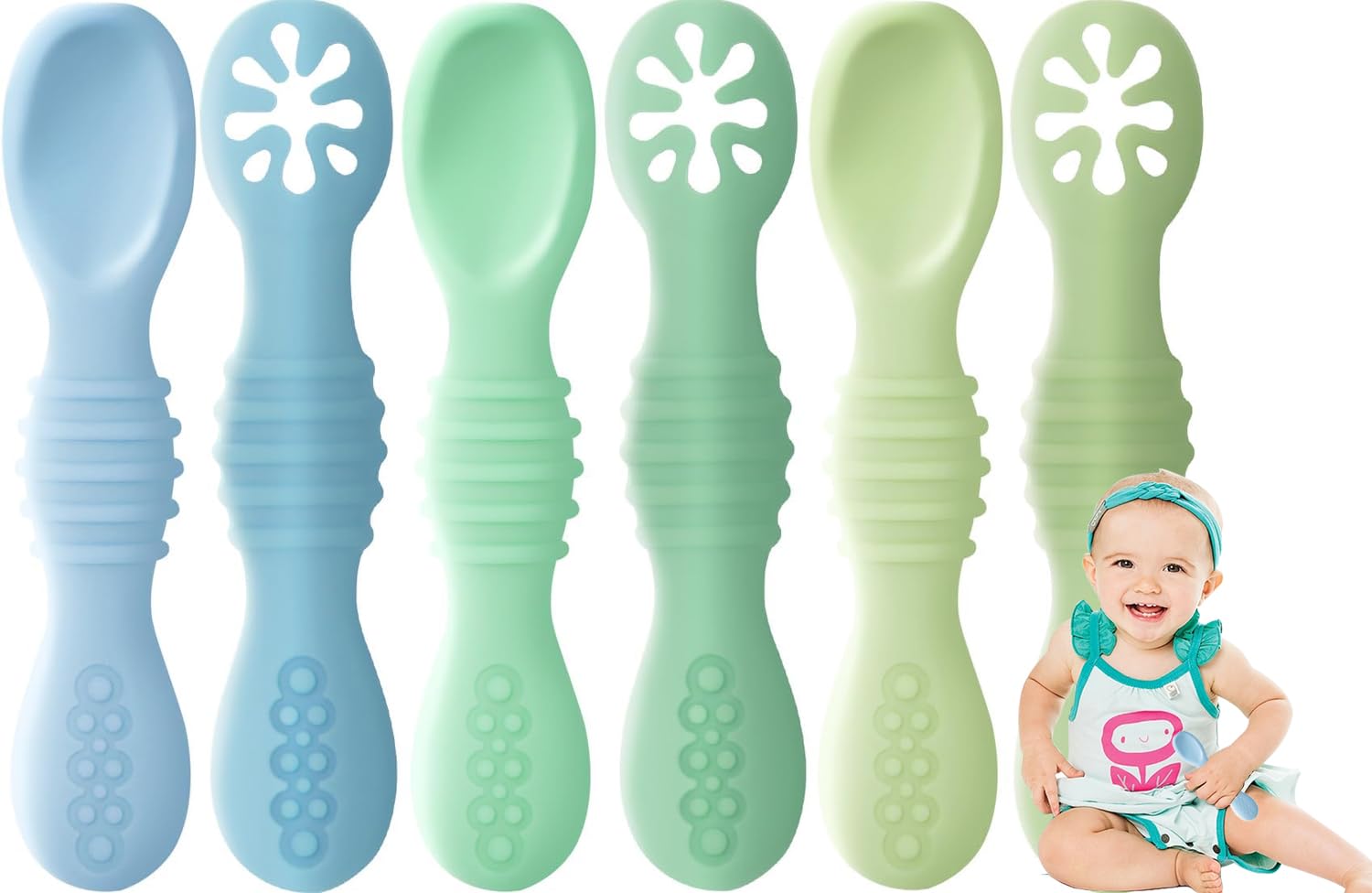 OKONK Baby Zubehör-Nesslernlöffel Baby 6er-Set Flexibel Babylöffel Lernlöffel Baby BPA-frei Zubehör Kinder Besteck Für Säugling Kind Kleinkind Ab 4 Monaten (6 Stück -B)
