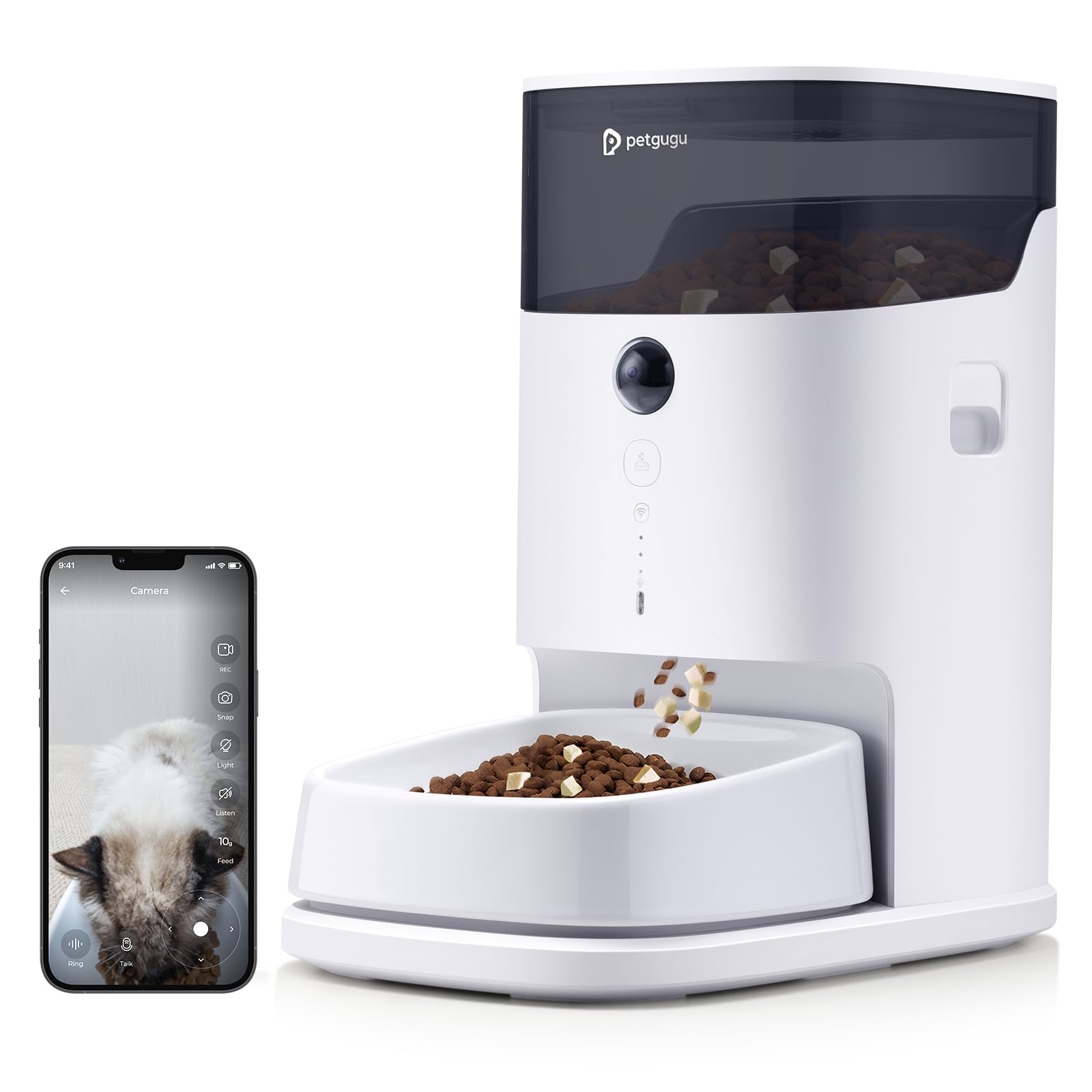PF2 Smart Automatic Cat Feeder 3.5L WiFi Pet Feeder with Camera & Voice Call App Control Data Monitoring Timed Feeding Freshness Preservation Easy-to-Clean Ceramic Bowl – for Cats & Small Dogs