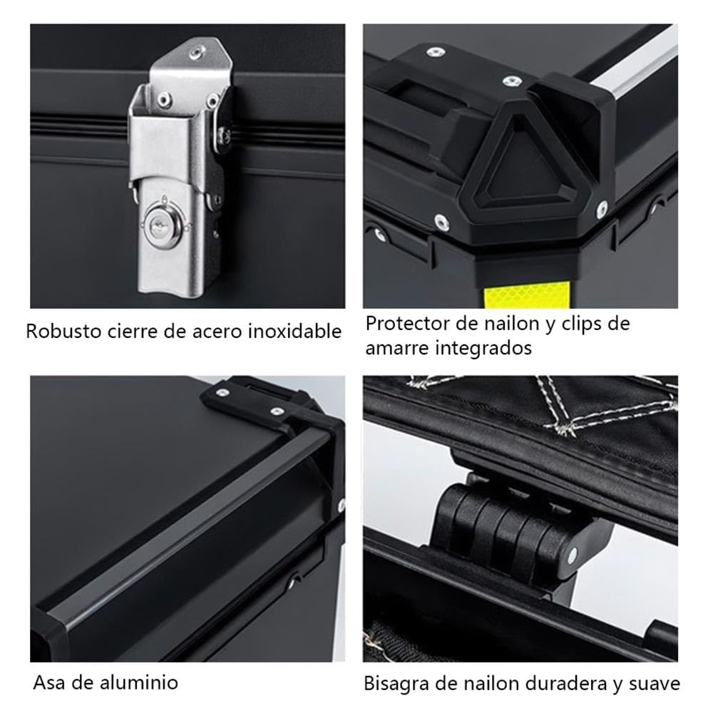 Top Case Moto en Aluminium Coffre pour Moto 45L 55L 65L 80L 100L Valise pour Moto avec Serrure De Sécuritz, Topcase Universel(Noir,45L)