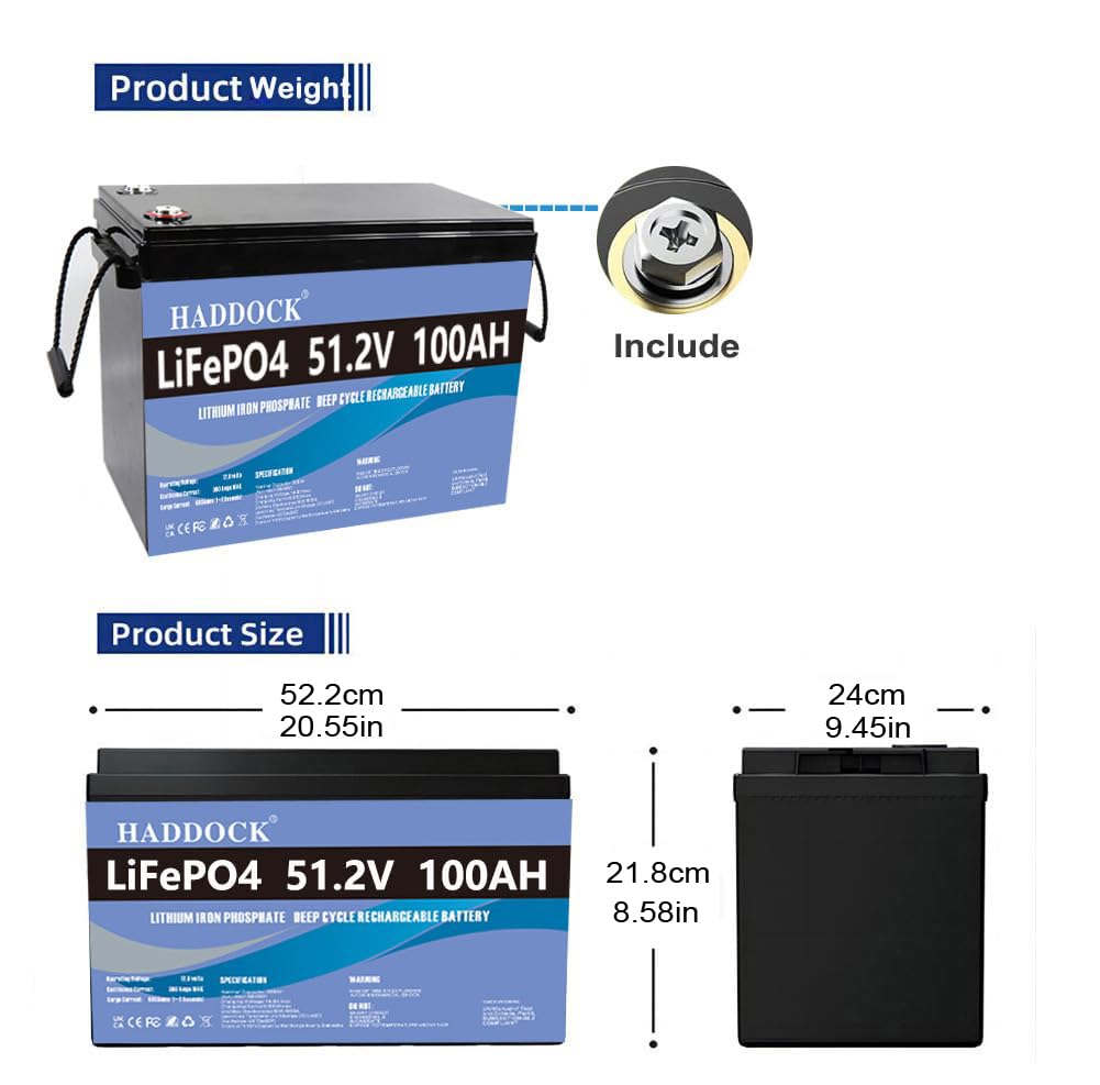Leisure batteria，Batteria LiFePO4 da 48V (51,2 V) 100Ah, batteria al litio ferro fosfato, batteria sostitutiva Deep AGM a ciclo profondo per sistemi di accumulo di energia, sistemi fotovoltaici, ecc.