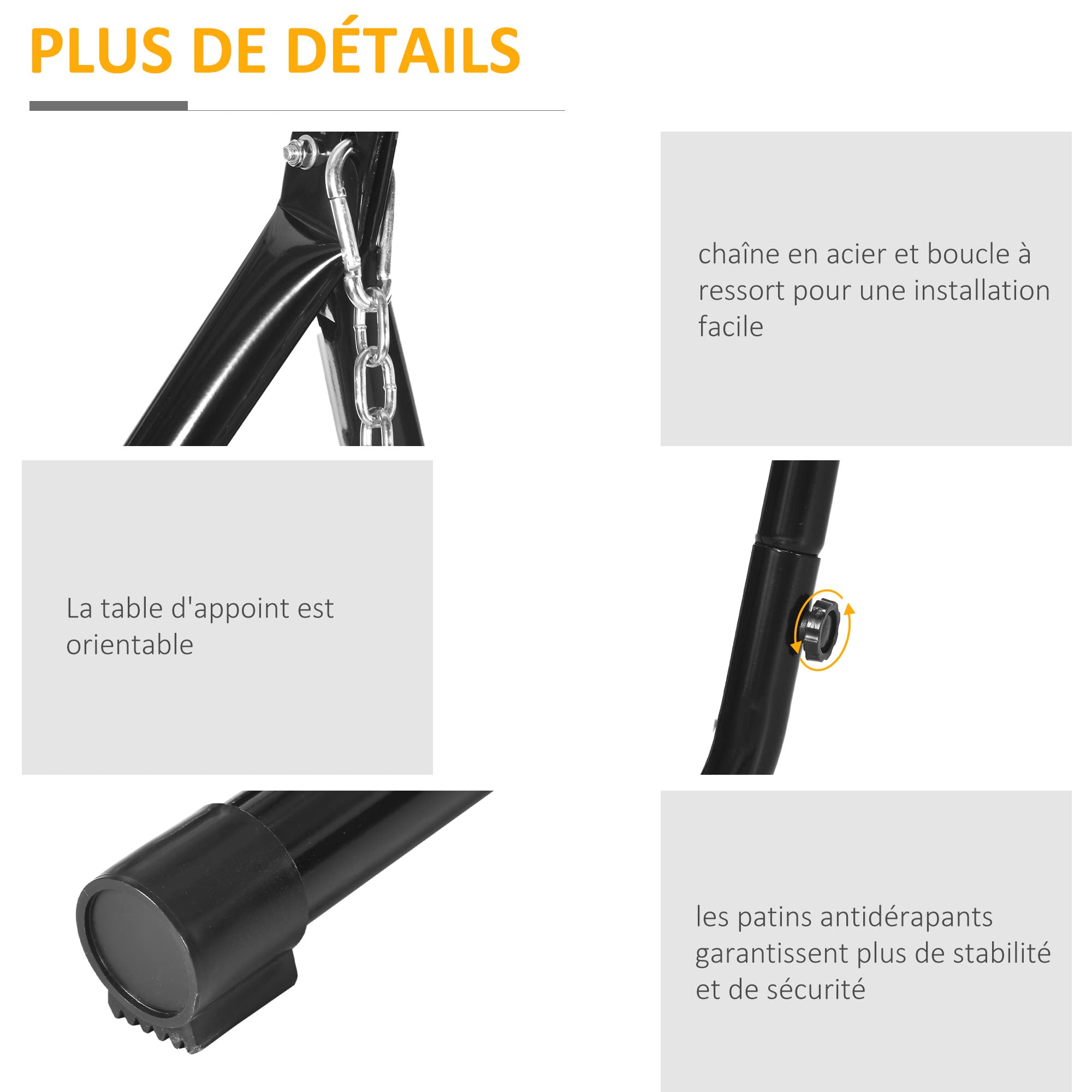 Outsunny Support Fauteuil Suspendu Pied Tablette réglable Charge 120 Kg