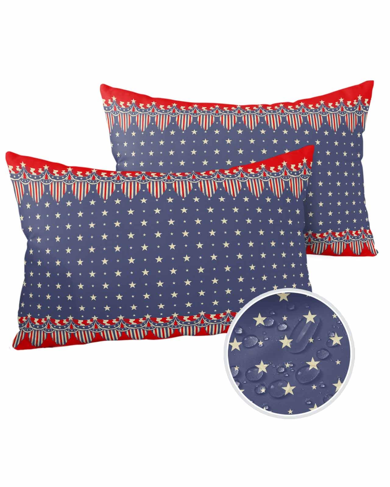 Boanket Lumbar Pillow Covers 12 x 20 Inches, 4th of July Waterproof Throw Pillow Cover Set of 2, Star Independence Day Blue Red Home Decorative Rectangle Cushion Covers for Patio/Tent/Couch/Garden