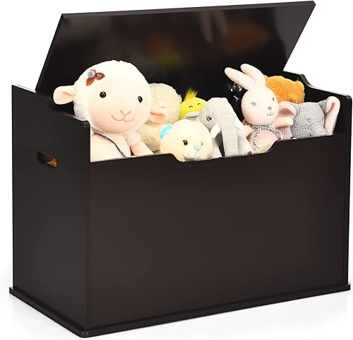 Costzon Baúl de madera para juguetes para niños, caja ancha de almacenamiento para juguetes con asiento de banco, caja de almacenamiento de juguetes