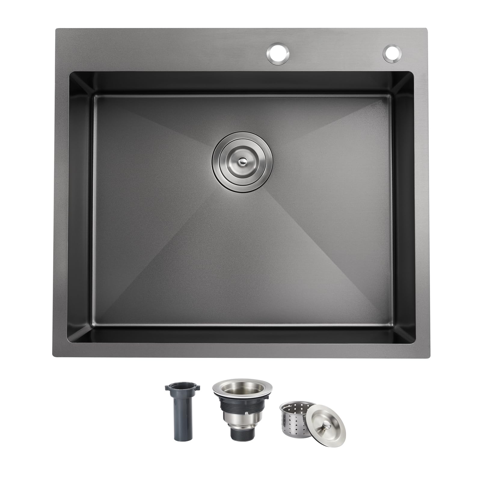 ROVOGO 25x22 in. Drop In Kitchen Sink, Top Mount Stainless Steel 25 Inch Cormercial Sink Rectangular, Single Bowl Sink Overmount Black