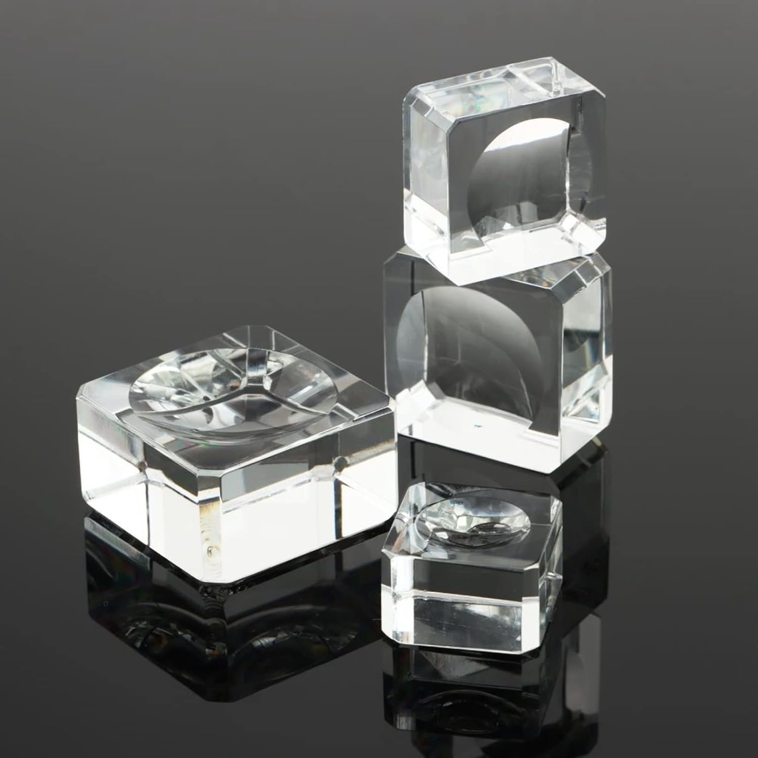 4サイズ 透明スクエア ボール用 ガラス球体ベース ボールディスプレイスタンド ガラスホルダー 透明サポート(カラー:クリア、サイズ